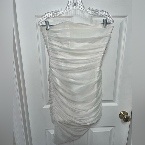 White Asymmetrical Mini Dress - Picture 4 of 13